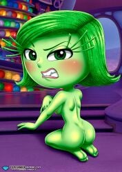 1girls ass barefoot bbmbbf blush breasts diamond_level disgust_(inside_out) disney female female_only inside_out lipstick looking_at_viewer nude palcomix pietros_secret_club pillow_shading pixar solo teeth