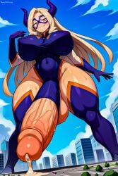 1futa ai_generated blonde_hair boku_no_hero_academia cum dripping_cum futa_only futanari giant_futanari giantess hero_outfit_(mha) heroine hi_res horns huge_balls huge_breasts huge_cock long_hair macro marrielobste mount_lady my_hero_academia self_upload smile smiling sweat thick_thighs yuu_takeyama