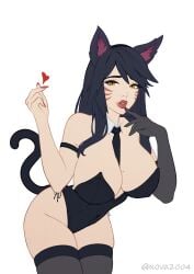 ahri ass big_ass big_breasts big_butt big_nipples big_thighs black_hair breasts breasts_bigger_than_head breasts_out cat_ears cat_girl cat_tail catgirl chest ear ears_up feline focus_on_chest fur furry hentai league_of_legends love nipples suit white_background