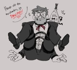 belly_hair bill_cipher bondage gravity_falls male_only old_man stanley_pines tied_up