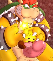 1boy 1girls ambiguous_penetration anthro arousal balls bedroom_eyes big_penis bimbo blush blushing bowser claws cock_hungry cock_worship disembodied_head enjoying erection fellatio female fingering grin hi_res horn huge_cock huge_penis koopa licking licking_penis male mario_(series) mario_and_luigi_(series) nintendo open_mouth oral penetration penis praiz precum saliva scalie sex sloppy smile star starlow straight tongue tongue_out vein veiny_penis video_games waddling_head