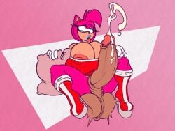 :>= amy_rose balls blue_lips breasts cum excessive_cum futanari green_eyes hedgehog hyper hyper_balls hyper_breasts hyper_penis kyrie_eleison large_balls large_breasts large_penis masturbation nipples open_mouth penis pink_body pink_fur sonic_(series) testicles_clench tongue tongue_out