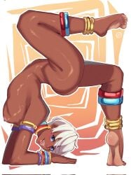 1boy african african_female barefoot countershade_feet dark-skinned_female elena_(street_fighter) feet female interracial notdajay soles street_fighter thigh_job