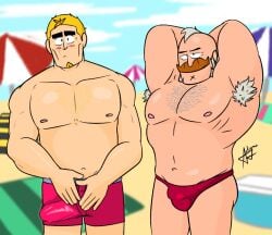 articraz_(artist) balls bara beach beach_ball bear beard big_ass big_breasts big_bulge big_muscles brawl_stars breasts bulge daddy dilf duo erect_penis erection exibitionism exposed_breasts exposed_bulge exposed_butt exposed_torso gay gay_anal grom_(brawl_stars) hair male male/male male_only mature mature_male moustache muscles muscular muscular_male nsfw old old_man older older_male pubic_hair public sam_(brawl_stars) seductive seductive_look summer swimsuit swimsuits yaoi