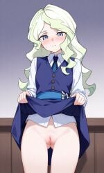 ai_generated blush diana_cavendish lifted_by_self lifting_skirt little_witch_academia pussy school_uniform