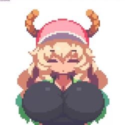 1girl 1girls animated dragon_girl horns huge_breasts kobayashi-san_chi_no_maidragon lucoa lucoa_(maidragon) miss_kobayashi's_dragon_maid pixel_art quetzalcoatl_(dragon_maid) sakuemon tagme video