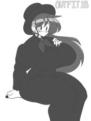 big_breasts black_clothes black_clothing black_eyes black_hair breast_outline dress female female_focus female_only marie_(tag-a-long) mime mime_girl mouthless mouthless_female noseless original original_art original_artwork outfit_change tag-a-long