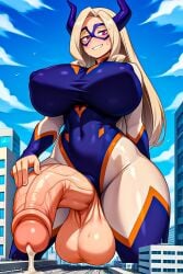 1futa ai_generated blonde_hair boku_no_hero_academia dripping_cum futa_only futanari giant_futanari giantess hand_on_penis hero_outfit_(mha) heroine hi_res horns huge_balls huge_breasts huge_cock long_hair macro marrielobste mount_lady my_hero_academia self_upload smile smiling thick_thighs yuu_takeyama