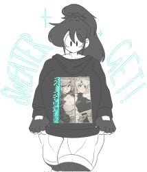 black_eyes black_hair breast_outline female female_focus female_only marie_(tag-a-long) mouthless mouthless_female muscular muscular_female muscular_thighs original original_art original_artwork sweater sweater_pull tag-a-long