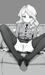 ai_generated blush diana_cavendish feet little_witch_academia monochrome pussy thighhighs