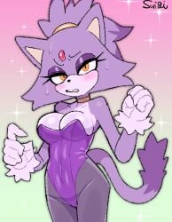 anthro belly belly_button blaze_the_cat blush breasts bunny_costume bunnysuit cat_girl feline female sega sonic_(series) sonic_rush sonic_the_hedgehog_(series) suigi sususuigi tail