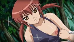 15_bishoujo_hyouryuuki animated areola breasts female filming nipples pointy_chin red_hair school_swimsuit screencap trees