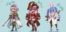 3girls fully_clothed hololive hololive_japan houshou_marine pixel_art sakuemon shirogane_noel tagme thick_thighs usada_pekora