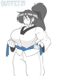 big_breasts black_eyes black_hair blue_belt breast_outline female female_focus female_only fit fit_female marie_(tag-a-long) mime mime_girl mouthless mouthless_female muscular muscular_arms muscular_female noseless original original_art original_artwork taekwondo taekwondo_uniform tag-a-long tightening white_body white_skin