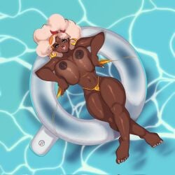 african african_female afro bikini breasts dark-skinned_female feet mocha_(oc) notdajay whatdajay white_hair