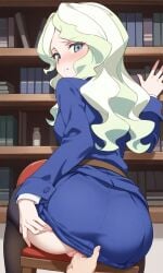 ai_generated blush bookshelf diana_cavendish little_witch_academia masturbating_other pussy_juice school_uniform thighhighs