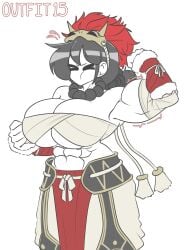 abs big_breasts black_hair closed_eyes female female_focus female_only fire_emblem fire_emblem_heroes flexing flexing_bicep marie_(tag-a-long) mime mime_girl muscular muscular_arms muscular_female puffy_cheek rinkah_(fire_emblem)_(cosplay) tag-a-long white_body white_skin