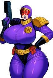 1female 1girls ai_generated big_breasts breasts curvy curvy_body curvy_female curvy_figure dan16369336 female female_only gender_bender genderswap_(mtf) judge_dredd judge_dredd_(franchise) rule_63 solo solo_female tagme thick thick_thighs twitter_link wide_hips