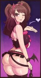 ass ass_focus big_ass big_butt blowing_kiss boobs breasts brown_eyes brown_hair bubble_butt butt dat_ass fat_ass female female_focus female_only jeffmiga kujikawa_rise large_ass large_butt looking_at_viewer looking_back pale-skinned_female pale_skin persona persona_4 revealing_clothes short_skirt sideboob skirt succubus_horns succubus_tail tits titties