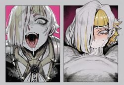 1boy 1girl 2026 2d absurd_res absurd_resolution absurdres ai_generated blonde_hair brutus_(artist) cum_in_mouth deepthroat fellatio grey_eyes hair_over_one_eye hetero hi_res high_quality high_resolution highres image kromer_(limbus_company) limbus_company looking_at_viewer multicolored_hair open_mouth oral penis pov saliva shiny_skin short_hair streaked_hair sweat tongue tongue_out uncensured white_hair
