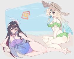 2026 2girls beach commission female_only honkai:_star_rail honkai_(series) hoyoverse hysilens_(honkai:_star_rail) infamcantaloupe pearl_(honkai:_star_rail) swimsuit unfamousradish
