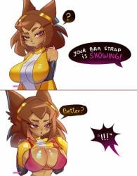 big_breasts bra english_text furry glitch_productions kit_(gameoverse) kit_bodega questionable text text_bubble