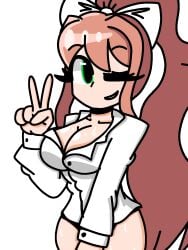 brown_hair doki_doki_literature_club green_eyes monika_(doki_doki_literature_club) sweat