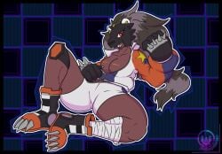 1girls bearcatmon breasts cleavage crotch curvy curvy_figure dark-skinned_female dark_skin digimon digimon_(species) fat_thighs female female_focus female_only jacket large_breasts legs_apart looking_at_viewer no_bra osopolar-kun red_eyes seductive seductive_look sitting sitting_on_ground smile spread_legs teasing teasing_viewer thick thick_thighs thigh_highs thighhighs thighs unzipped unzipped_jacket wide_hips