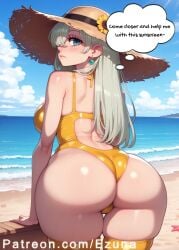 ai_generated big_ass big_breasts big_butt big_thighs blue_eyes blush elizabeth_liones ezuna hair_over_one_eye huge_ass huge_breasts huge_butt huge_thighs jewelry leotard nanatsu_no_taizai silver_hair the_seven_deadly_sins wanuze wide_hips yellow_leotard
