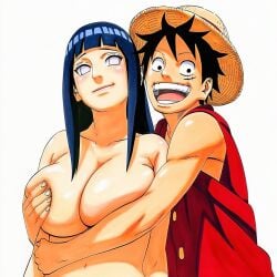 1:1 1boy 1girls accurate_art_style accurate_body_type ai_generated bare_arms bare_breasts bare_shoulders belly_button black_eyes black_hair blue_hair blush breast_focus breast_grab breasts busty busty_female cel_shading clavicle closed_mouth clothed clothed_male_nude_female clothing collarbone completely_nude_female completely_nude_male convenient_censoring couple covering covering_breasts crossover duo duo_focus embrace facing_viewer female grabbing grabbing_another's_breast groping groping_breasts happy hat headwear hetero highres hinata_hyuuga hug huge_breasts hugging_from_behind hyuuga_hinata light-skinned_female light_skin line_art long_hair looking_at_another looking_at_partner looking_at_viewer male manga_style masashi_kishimoto_style monkey_d_luffy naruto naruto_(series) naruto_shippuden navel no_pupils official_style one_piece open-mouth_smile open_mouth open_mouth_smile pupilless_eyes purple_eyes red_shirt red_vest scar scar_on_cheek scar_on_face shiny_skin shirt short_hair simple_background sleeveless sleeveless_shirt smile straight straw_hat tan_body tan_skin tan_skinned_male teeth teeth_showing upper_body white_background