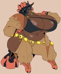 anthro belly_piercing big_belly breasts chubby female game_freak glasses hand_on_hip huge_breasts jewelry jinti_(artist) jintonic mudsdale nintendo piercing pokemon pokemon_(species) thick_thighs video_games wide_hips