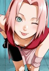 1girls ai_generated cleavage female female_only green_eyes naruto_(series) pink_hair sakura_haruno short_hair solo solo_female tagme