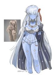 big_breasts bikini_armor blue_skin cleavage fate/grand_order fate_(series) fine_art_parody goddess goddess_of_destruction hourglass_figure indian kali_(fate) meme metal_bikini mythology reference_image white_hair yakshi_figure_sculpture