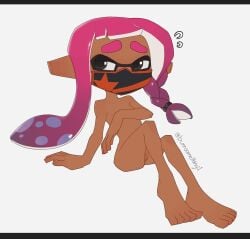 bunnsomethingi1 commission covering_breasts female inkling_girl looking_aside nude solo splatoon