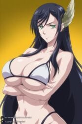 1female 1girl 1girls 2026 ai_generated artist_name big_ass big_breasts bikini black_hair breasts brunhilde_(shuumatsu_no_valkyrie) cleavage crossed_arms curvy gradient_background green_eyes hair_ornament hi_res high_quality high_resolution highres huge_ass huge_breasts large_breasts long_hair looking_at_viewer navel patreon patreon_username shuumatsu_no_valkyrie solo swimsuit underboob unjobdespiert very_long_hair watermark white_bikini