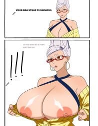 1girls ayase_seiko bra_strap_is_showing_(meme) dandadan gilf grandmother huge_breasts lolipop nipples proximal_sketch shiny_skin