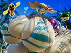 3d beach beach_ball bikini gardevoir hearts hyper_ass hyper_breasts lolipop maskedtreasure pokemon pokemon_(species) shiny_pokemon tagme