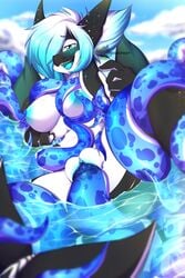 2016 anthro blue_eyes blue_nipples breasts cetacean coiling consensual_tentacles cyan_pussy dragon female fin fish hi_res hybrid mammal marine nipples orca penelope penetration pussy pussy_juice rainbowscreen sharp_teeth solo spread_legs spreading teeth tentacle tentacle_sex vaginal_penetration water wet whale