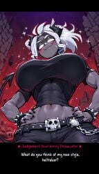 1female 1girls 3:4 ai ai-created ai_art ai_assisted ai_female ai_generated artist_logo artist_name artist_request artist_signature artist_upload artist_website black_shirt blush blush_lines blushing blushing_at_viewer blushing_female contrapposto dark_skin demon_tail digital_art digital_drawing digital_drawing_(artwork) digital_media digital_media_(artwork) digital_painting digital_painting_(artwork) entrophex123 female_focus floating_hair focus focus_on_female focus_on_human grey_skin helltaker high_heels high_quality high_resolution highres horns judgement_(helltaker) muscular_female patreon patreon_artist patreon_link patreon_logo patreon_reward patreon_url patreon_username silver_eyebrows silver_eyes silver_hair solo solo_female solo_focus solo_in_panel spiked_horns watermark