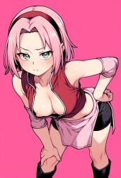 1girls ai_generated cleavage female female_only green_eyes naruto_(series) pink_hair sakura_haruno short_hair solo solo_female tagme