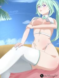 breasts green_hair green_heart green_heart_(neptunia) hyperdimension_neptunia hyperdimension_neptunia_the_animation medium_breasts neptunia neptunia_(series) nipples nsfw purple_eyes sheong_wong stomach