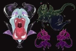 anthero anthro anus big_breasts big_lips black_background breasts bubble buchukisu disney disney_villains dragon dragon_girl dumbo eyeshadow female female_only green_skin horns large_breasts maleficent nipples non-mammal_breasts pink_elephants_on_parade pussy sleeping_beauty_(1959_film) tongue