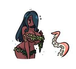 1girls blush breasts hexmancer_(murgoten) makeshift_clothes murgoten oc seaweed simple_background tagme