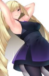 absurd_res armpit armpit_crease armpit_fetish armpit_sweat armpits bangs big_boobs big_breasts big_tits blonde_female blonde_hair boobs breasts clothed clothing dress female female_focus female_only green_eyes highres large_boobs large_breasts large_tits long_hair looking_at_viewer low-angle_view lusamine_(pokemon) pokemon pokemon_sm sweat sweatdrop sweating sweaty sweaty_armpits sweaty_body tight_clothing tits titties vellqtrix wide_hips