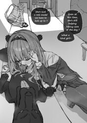 bestiality blowjob boijfal comic dog dog_penis english_text fellatio feral_smegma greyscale hololive licking_penis long_hair mori_calliope oral pantyhose pussy pussy_juice smegma torn_clothes torn_pantyhose virtual_youtuber zoophilia