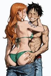 1boy ai_generated monkey_d_luffy nami_(one_piece) one_piece orange-haired_female orange_hair tagme