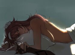 arlecchino_(genshin_impact) big_breasts bittersweet breasts clervie_(genshin_impact) face_in_pillow female female_only genshin_impact holding_hands sideboob wholesome wholesome_nudity yuri