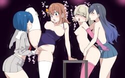 4girls azusawa_kohane blush breasts female female_only fingering hanasato_minori kiritani_haruka leg_up moeruru8812 nipples project_sekai shiraishi_an sweat yuri