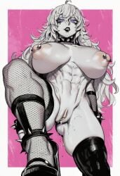 1girl 2026 2d abs absurd_res absurd_resolution absurdres ahoge ai_generated ass_visible_through_thighs barbell_piercing black_lips breasts brutus_(artist) collar fishnet_gloves fishnet_thighhighs fishnets gloves hi_res high_heels high_quality high_resolution highres huge_breasts image jewelry large_breasts long_hair looking_at_viewer makeup monochrome muscular muscular_female navel nipple_bar nipple_piercing nipples nose_piercing nude piercing purple_eyes pussy pussy_juice pussy_piercing rwby shiny_skin solo spiked_bracelet spiked_collar spikes spot_color thick_thighs thighhighs thighs uncensored uncensured yang_xiao_long