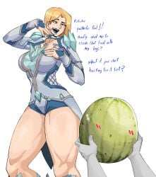 1girls barking big_ass blonde_hair cupperthesecond emma_frost emma_frost_(marvel_rivals) female female_only marvel marvel_rivals meme pov thick_thighs thigh_crush thighs watermelon watermelon_crushing
